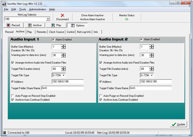 Net-Log window showing IP address of destination PC