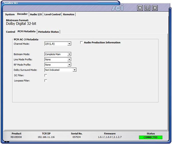 RB-DEDD8 DECODER META DATA STATUS SCREEN