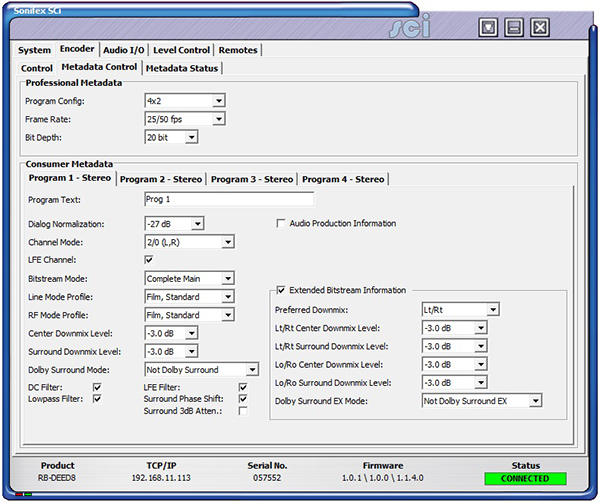 Sci image - RB-DEED8 Encoder/Metadata Screen