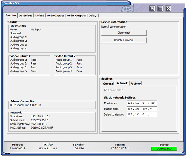 Sci image - RB-VHCMD16 System Network Screen