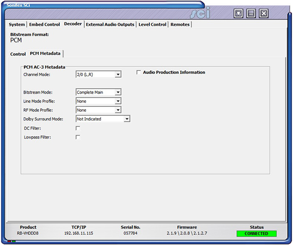 Sci image - RB-VHDDD8 Decoder PCM Metadata Screen