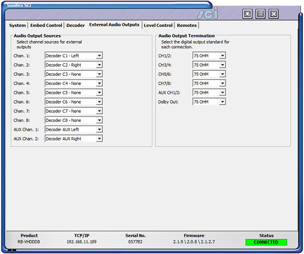 Sci image - RB-VHDDD8 External Audio Outputs Screen