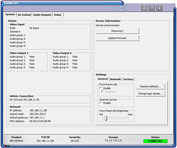 Sci image - RB-VHDMA8 General System Screen